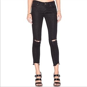 Free People black raw hem busted knee jeans size 26
